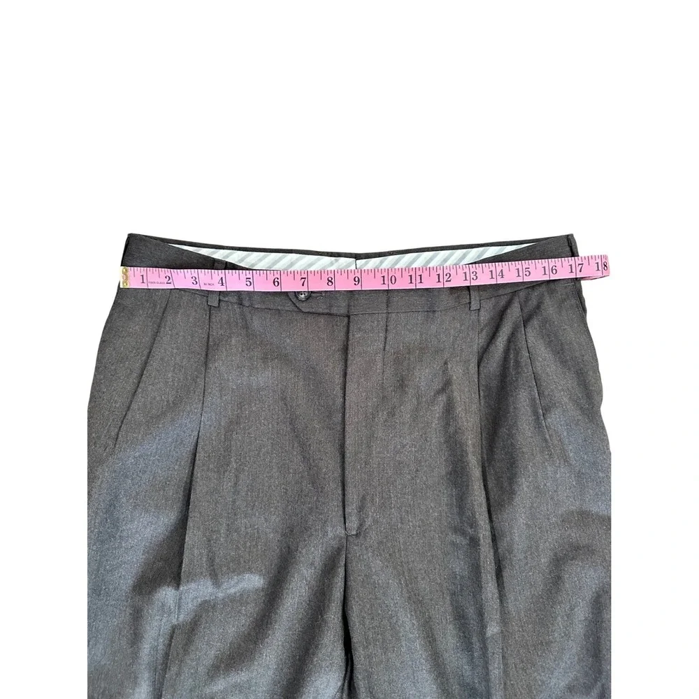 Berle Mens Charcoal Grey Super 100s Worsted Wool Pleated Cuffed Dress Pants 36R